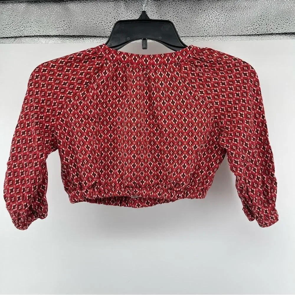 Zara Girl’s Red Abstract Aztec Print 100% Viscose Pullover Cropped Top Size 6